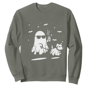 Halloween Ghost Dog Sweatshirt Retro Spooky Season Boo Sheet TS10 Military Green Print Your Wear