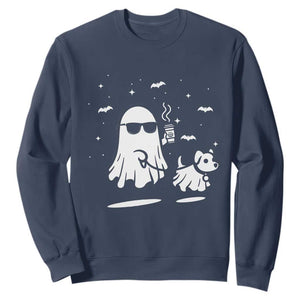 Halloween Ghost Dog Sweatshirt Retro Spooky Season Boo Sheet TS10 Navy Print Your Wear