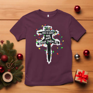 Funny Cat Christmas T Shirt Pussy-cat If That Thing Had Nine Lives She Just Spent Them All Meowy Catmas Gift TS10 Maroon Print Your Wear