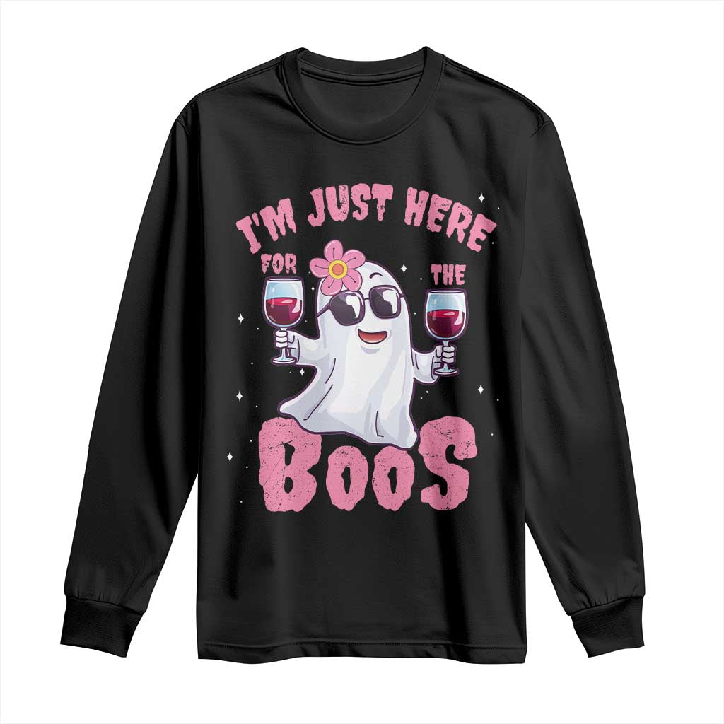 Halloween Women Ghost Cute Funny Long Sleeve Shirt I'm Just Here For The Boos TS10 Black Print Your Wear