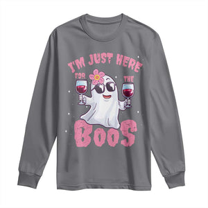 Halloween Women Ghost Cute Funny Long Sleeve Shirt I'm Just Here For The Boos TS10 Charcoal Print Your Wear