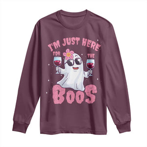 Halloween Women Ghost Cute Funny Long Sleeve Shirt I'm Just Here For The Boos TS10 Maroon Print Your Wear