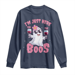 Halloween Women Ghost Cute Funny Long Sleeve Shirt I'm Just Here For The Boos TS10 Navy Print Your Wear