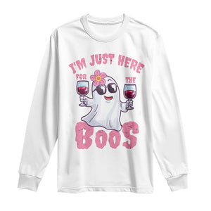 Halloween Women Ghost Cute Funny Long Sleeve Shirt I'm Just Here For The Boos TS10 White Print Your Wear