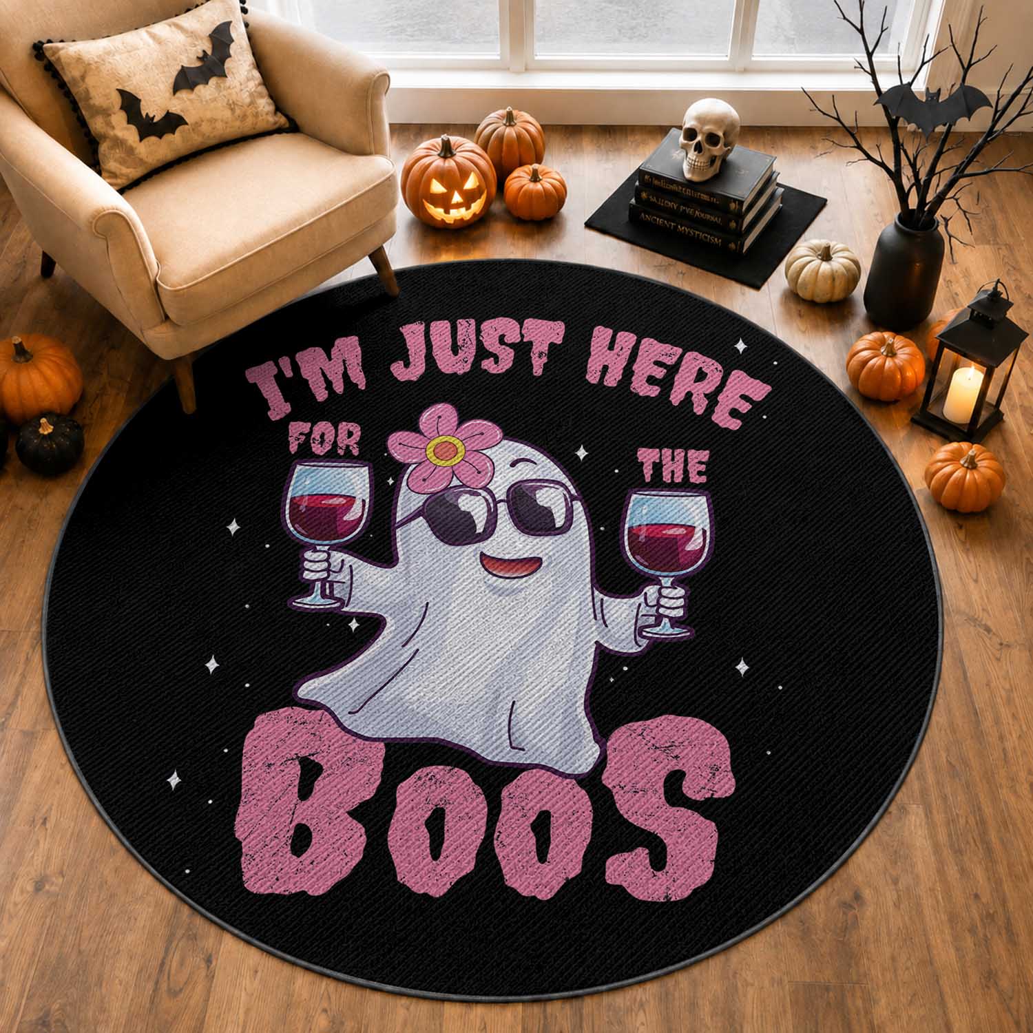 Halloween Women Ghost Cute Funny Round Rug I'm Just Here For The Boos