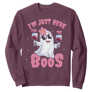 Halloween Women Ghost Cute Funny Sweatshirt I'm Just Here For The Boos TS10 Maroon Print Your Wear