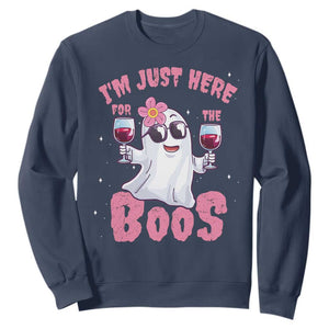 Halloween Women Ghost Cute Funny Sweatshirt I'm Just Here For The Boos TS10 Navy Print Your Wear