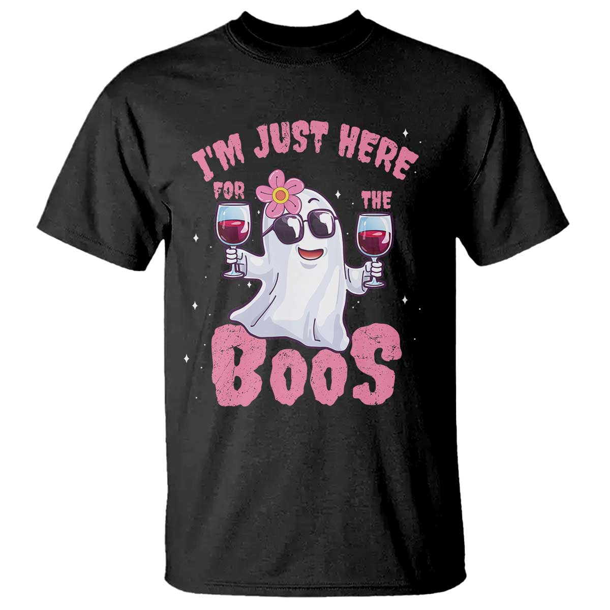 Halloween Women Ghost Cute Funny T Shirt I'm Just Here For The Boos TS10 Black Print Your Wear