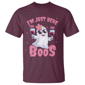 Halloween Women Ghost Cute Funny T Shirt I'm Just Here For The Boos TS10 Maroon Print Your Wear