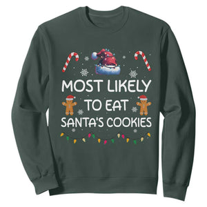 Family Matching Christmas Sweatshirt Most Likely To Eat Santas Cookies TS10 Dark Forest Green Print Your Wear