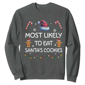 Family Matching Christmas Sweatshirt Most Likely To Eat Santas Cookies TS10 Dark Heather Print Your Wear