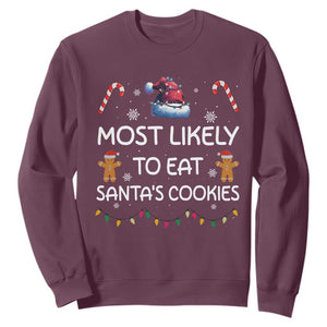 Family Matching Christmas Sweatshirt Most Likely To Eat Santas Cookies TS10 Maroon Print Your Wear