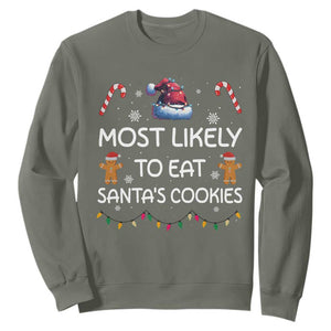 Family Matching Christmas Sweatshirt Most Likely To Eat Santas Cookies TS10 Military Green Print Your Wear