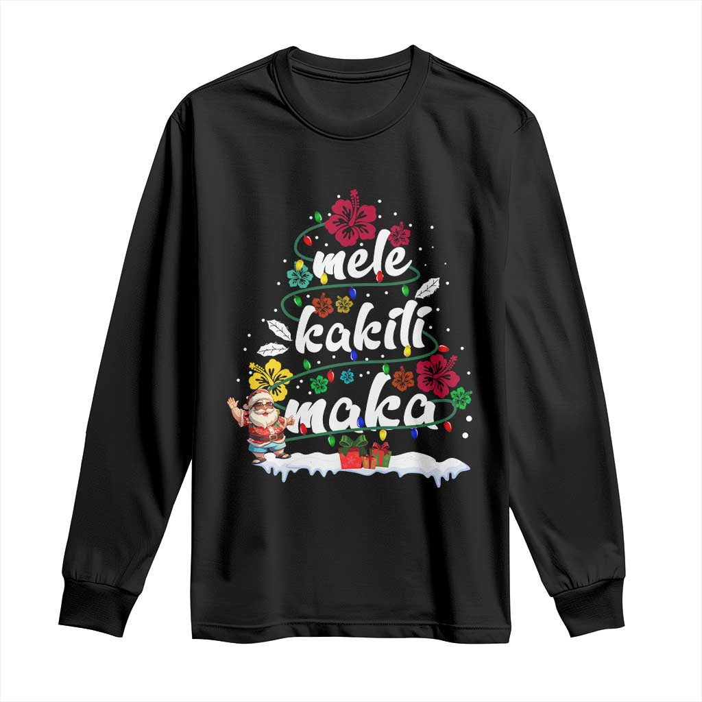 Hawaiian Christmas Tree Long Sleeve Shirt Mele Kalikimaka Beach Family Vacation Xmas Hawaii Santa TS10 Black Print Your Wear