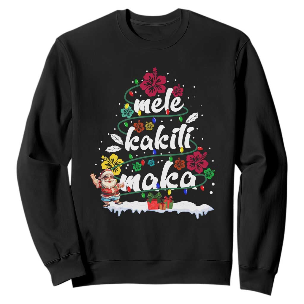 Hawaiian Christmas Tree Sweatshirt Mele Kalikimaka Beach Family Vacation Xmas Hawaii Santa TS10 Black Print Your Wear