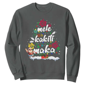 Hawaiian Christmas Tree Sweatshirt Mele Kalikimaka Beach Family Vacation Xmas Hawaii Santa TS10 Dark Heather Print Your Wear