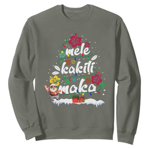 Hawaiian Christmas Tree Sweatshirt Mele Kalikimaka Beach Family Vacation Xmas Hawaii Santa TS10 Military Green Print Your Wear