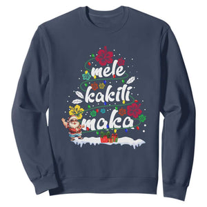 Hawaiian Christmas Tree Sweatshirt Mele Kalikimaka Beach Family Vacation Xmas Hawaii Santa TS10 Navy Print Your Wear