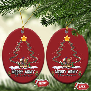 Merry Army Xmas Christmas Ornament Military Family Veteran Gift Camo Boots TS10 Oval Red Print Your Wear