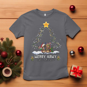 Merry Army Christmas T Shirt Military Family Veteran Xmas Gift Camo Boots TS10 Charcoal Print Your Wear