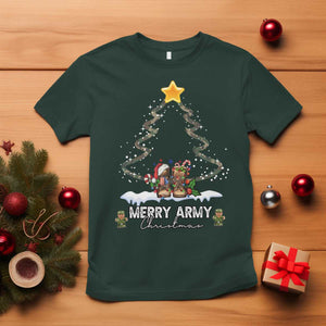 Merry Army Christmas T Shirt Military Family Veteran Xmas Gift Camo Boots TS10 Dark Forest Green Print Your Wear