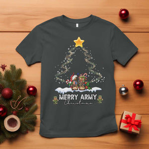 Merry Army Christmas T Shirt Military Family Veteran Xmas Gift Camo Boots TS10 Dark Heather Print Your Wear