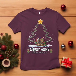 Merry Army Christmas T Shirt Military Family Veteran Xmas Gift Camo Boots TS10 Maroon Print Your Wear