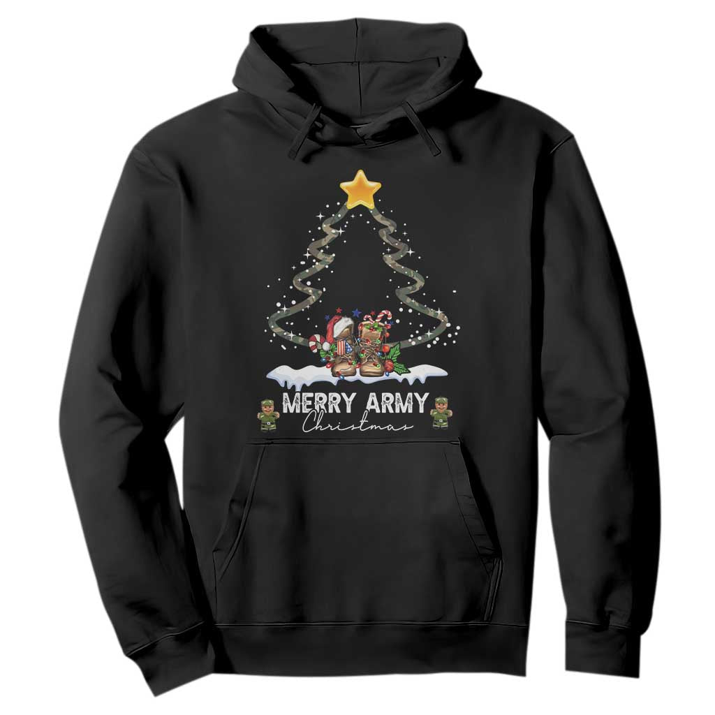 Merry Army Christmas Hoodie Military Family Veteran Xmas Gift Camo Boots TS10 Black Print Your Wear