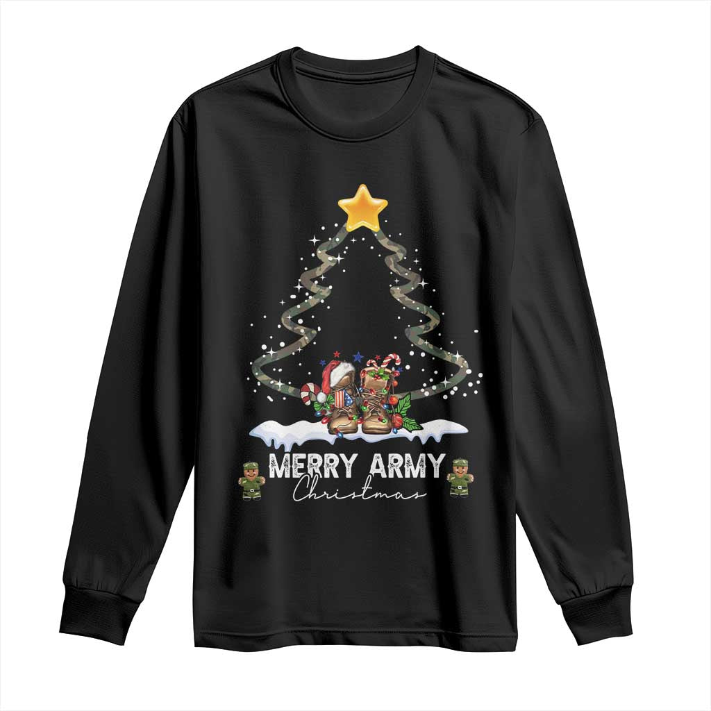 Merry Army Christmas Long Sleeve Shirt Military Family Veteran Xmas Gift Camo Boots TS10 Black Print Your Wear