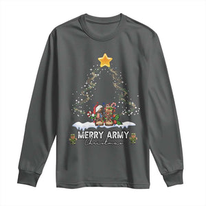 Merry Army Christmas Long Sleeve Shirt Military Family Veteran Xmas Gift Camo Boots TS10 Dark Heather Print Your Wear