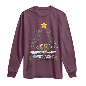 Merry Army Christmas Long Sleeve Shirt Military Family Veteran Xmas Gift Camo Boots TS10 Maroon Print Your Wear