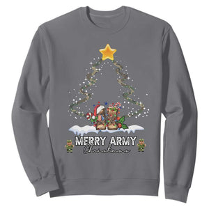 Merry Army Christmas Sweatshirt Military Family Veteran Xmas Gift Camo Boots TS10 Charcoal Print Your Wear