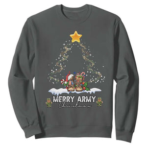 Merry Army Christmas Sweatshirt Military Family Veteran Xmas Gift Camo Boots TS10 Dark Heather Print Your Wear