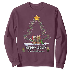 Merry Army Christmas Sweatshirt Military Family Veteran Xmas Gift Camo Boots TS10 Maroon Print Your Wear