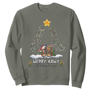 Merry Army Christmas Sweatshirt Military Family Veteran Xmas Gift Camo Boots TS10 Military Green Print Your Wear