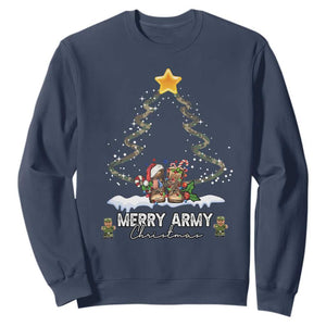 Merry Army Christmas Sweatshirt Military Family Veteran Xmas Gift Camo Boots TS10 Navy Print Your Wear