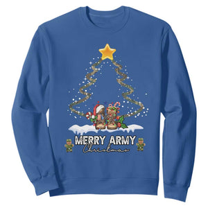 Merry Army Christmas Sweatshirt Military Family Veteran Xmas Gift Camo Boots TS10 Royal Blue Print Your Wear