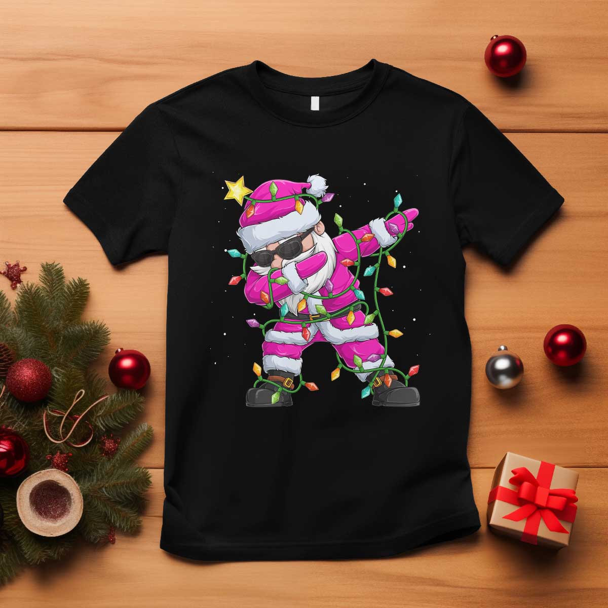 Dabbing Santa T Shirt Xmas Lights Pink Christmas Gifts TS10 Black Print Your Wear