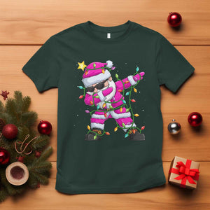 Dabbing Santa T Shirt Xmas Lights Pink Christmas Gifts TS10 Dark Forest Green Print Your Wear