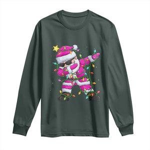 Dabbing Santa Long Sleeve Shirt Xmas Lights Pink Christmas Gifts TS10 Dark Forest Green Print Your Wear