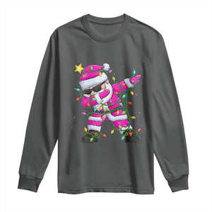 Dabbing Santa Long Sleeve Shirt Xmas Lights Pink Christmas Gifts TS10 Dark Heather Print Your Wear