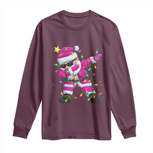 Dabbing Santa Long Sleeve Shirt Xmas Lights Pink Christmas Gifts TS10 Maroon Print Your Wear