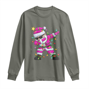 Dabbing Santa Long Sleeve Shirt Xmas Lights Pink Christmas Gifts TS10 Military Green Print Your Wear