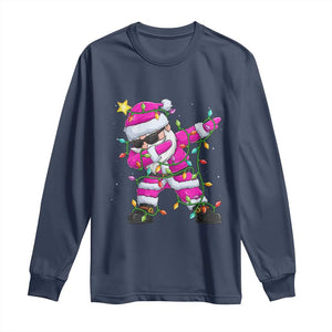 Dabbing Santa Long Sleeve Shirt Xmas Lights Pink Christmas Gifts TS10 Navy Print Your Wear