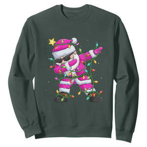 Dabbing Santa Sweatshirt Xmas Lights Pink Christmas Gifts TS10 Dark Forest Green Print Your Wear