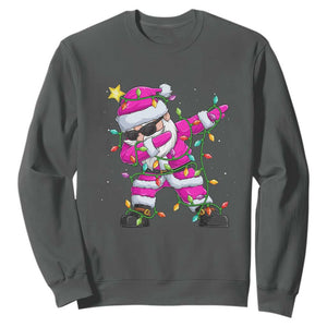 Dabbing Santa Sweatshirt Xmas Lights Pink Christmas Gifts TS10 Dark Heather Print Your Wear