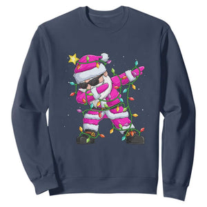 Dabbing Santa Sweatshirt Xmas Lights Pink Christmas Gifts TS10 Navy Print Your Wear