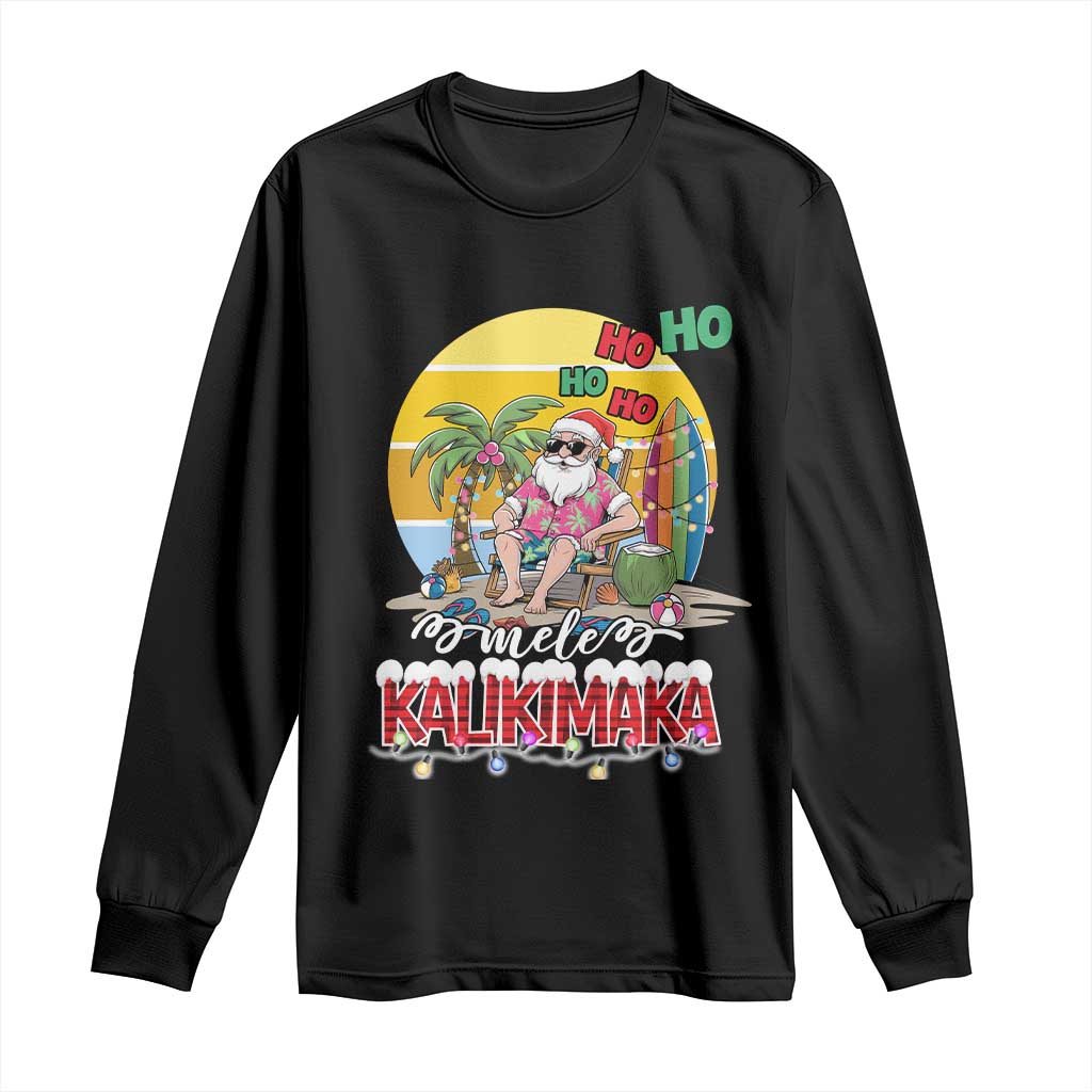 Mele Kalikimaka Hawaiian Christmas In July Hawaii Santa Long Sleeve Shirt Xmas Family Beach Vacation TS10 Black Print Your Wear