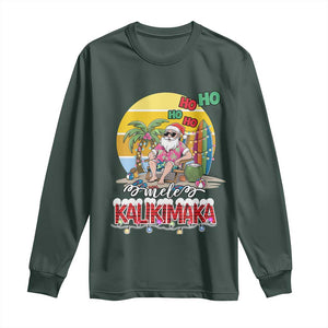 Mele Kalikimaka Hawaiian Christmas In July Hawaii Santa Long Sleeve Shirt Xmas Family Beach Vacation TS10 Dark Forest Green Print Your Wear