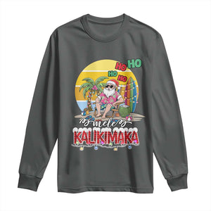 Mele Kalikimaka Hawaiian Christmas In July Hawaii Santa Long Sleeve Shirt Xmas Family Beach Vacation TS10 Dark Heather Print Your Wear